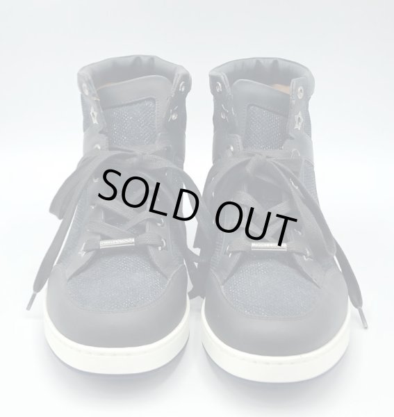 画像9: JIMMY CHOO(ジミーチュウ)ブラックレザー×ネイビーラメハイカットスニーカーTokyo36 1/2 (9)