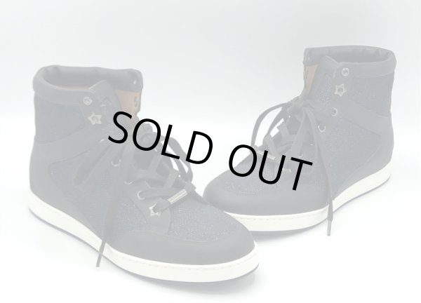 画像16: JIMMY CHOO(ジミーチュウ)ブラックレザー×ネイビーラメハイカットスニーカーTokyo36 1/2 (16)