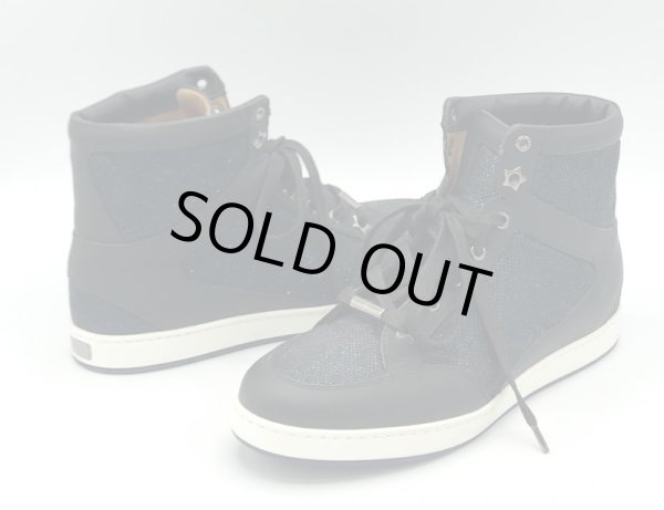 画像17: JIMMY CHOO(ジミーチュウ)ブラックレザー×ネイビーラメハイカットスニーカーTokyo36 1/2 (17)