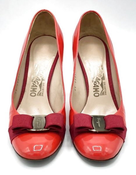 画像9: OLD FERRAGAMO(オールドフェラガモ/ヴィンテージ) ピンクパテントヴァラリボンスティレットヒールパンプス 7 1/2C (9)