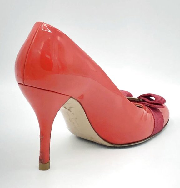 画像6: OLD FERRAGAMO(オールドフェラガモ/ヴィンテージ) ピンクパテントヴァラリボンスティレットヒールパンプス 7 1/2C (6)