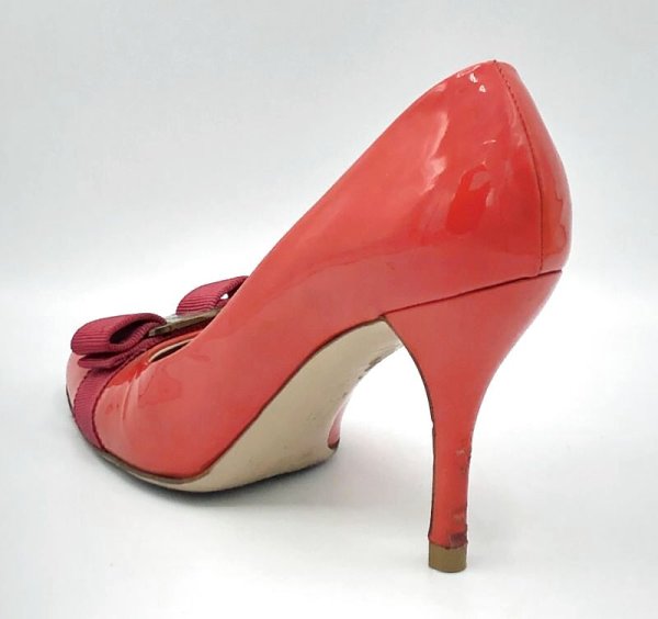 画像5: OLD FERRAGAMO(オールドフェラガモ/ヴィンテージ) ピンクパテントヴァラリボンスティレットヒールパンプス 7 1/2C (5)