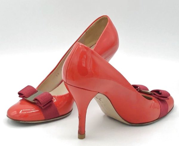 画像18: OLD FERRAGAMO(オールドフェラガモ/ヴィンテージ) ピンクパテントヴァラリボンスティレットヒールパンプス 7 1/2C (18)