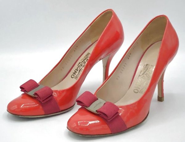 画像11: OLD FERRAGAMO(オールドフェラガモ/ヴィンテージ) ピンクパテントヴァラリボンスティレットヒールパンプス 7 1/2C (11)