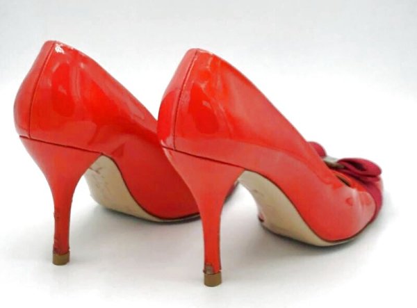 画像14: OLD FERRAGAMO(オールドフェラガモ/ヴィンテージ) ピンクパテントヴァラリボンスティレットヒールパンプス 7 1/2C (14)