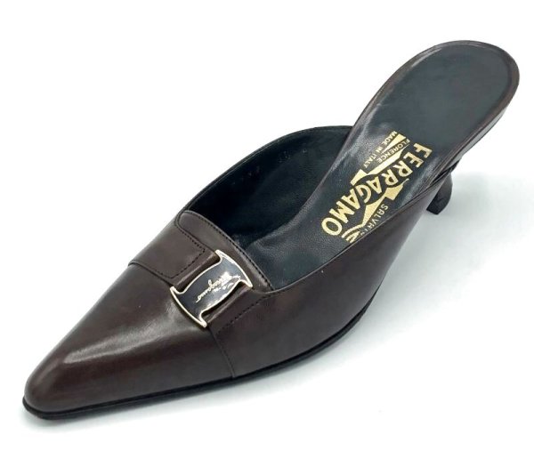 画像1: OLD FERRAGAMO(オールドフェラガモ) ダークモーヴポインテッドトゥミュール 4 1/2C (1)
