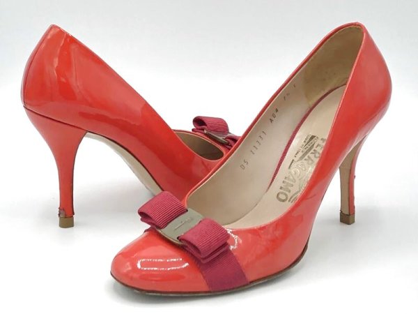 画像17: OLD FERRAGAMO(オールドフェラガモ/ヴィンテージ) ピンクパテントヴァラリボンスティレットヒールパンプス 7 1/2C (17)