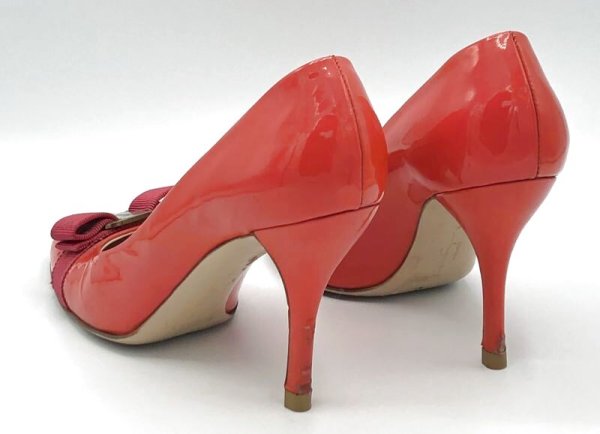 画像13: OLD FERRAGAMO(オールドフェラガモ/ヴィンテージ) ピンクパテントヴァラリボンスティレットヒールパンプス 7 1/2C (13)