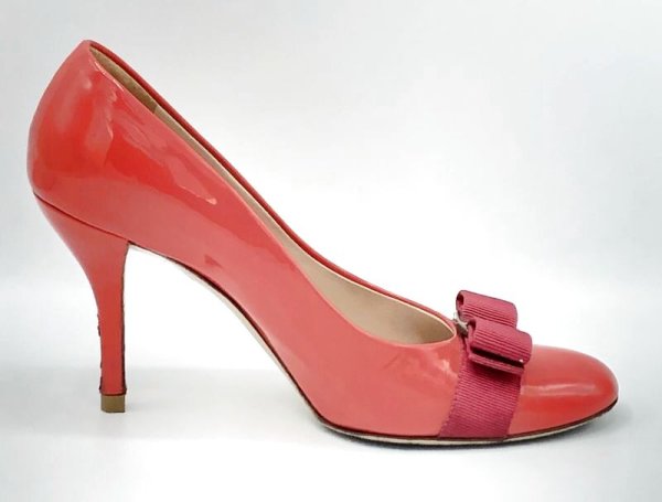 画像4: OLD FERRAGAMO(オールドフェラガモ/ヴィンテージ) ピンクパテントヴァラリボンスティレットヒールパンプス 7 1/2C (4)