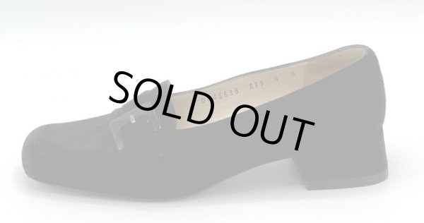 画像3: OLD FERRAGAMO(オールドフェラガモ) ブラックスエードベルト付きヒールローファー 4D (3)