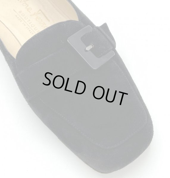 画像8: OLD FERRAGAMO(オールドフェラガモ) ブラックスエードベルト付きヒールローファー 4D (8)