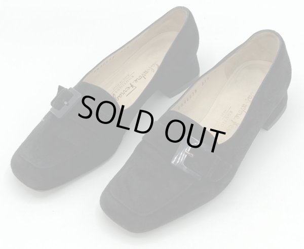 画像11: OLD FERRAGAMO(オールドフェラガモ) ブラックスエードベルト付きヒールローファー 4D (11)