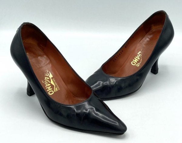 画像14: OLD FERRAGAMO(オールドフェラガモ) ブラックレザーパンプス 4C (14)