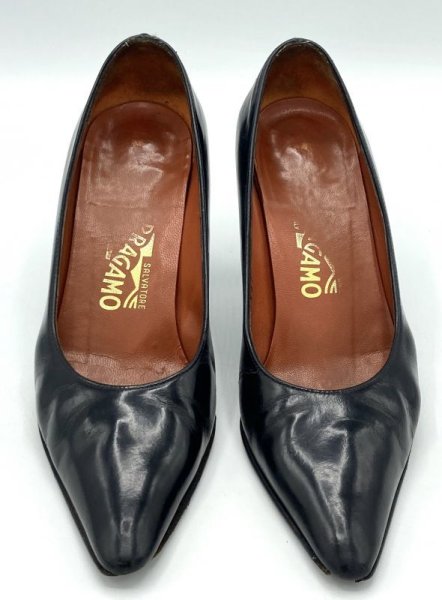 画像7: OLD FERRAGAMO(オールドフェラガモ) ブラックレザーパンプス 4C (7)