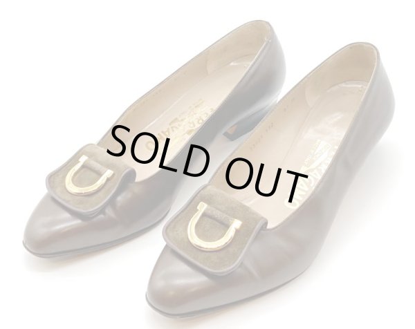 画像11: OLD FERRAGAMO(オールドフェラガモ/ヴィンテージ) グレージュレザー×スエードガンチーニパンプス 5 1/2D (11)