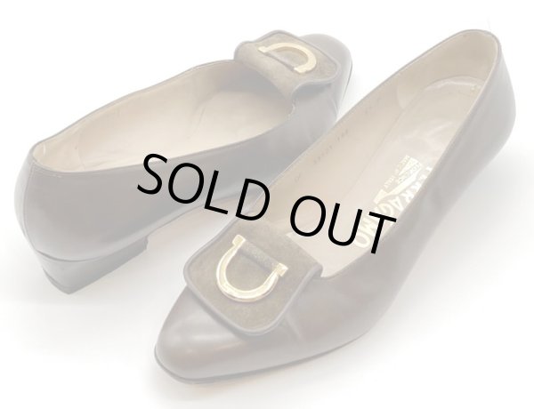 画像17: OLD FERRAGAMO(オールドフェラガモ/ヴィンテージ) グレージュレザー×スエードガンチーニパンプス 5 1/2D (17)