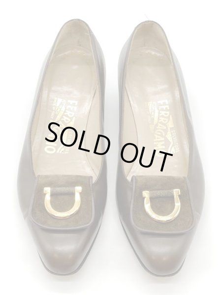 画像9: OLD FERRAGAMO(オールドフェラガモ/ヴィンテージ) グレージュレザー×スエードガンチーニパンプス 5 1/2D (9)