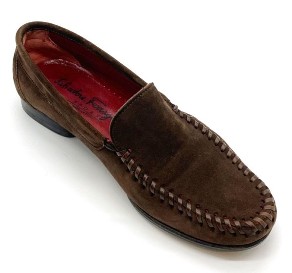 画像2: OLD FERRAGAMO(オールドフェラガモ) ダークブラウンスエードスリッポンローファー 5 1/2D (2)