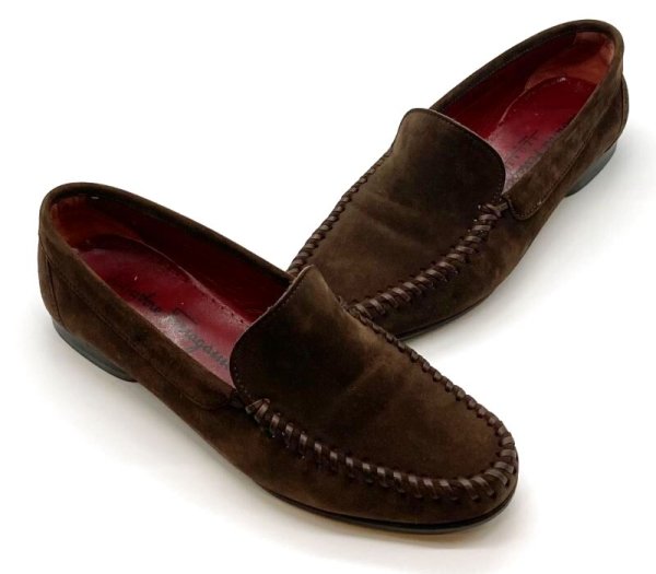 画像17: OLD FERRAGAMO(オールドフェラガモ) ダークブラウンスエードスリッポンローファー 5 1/2D (17)