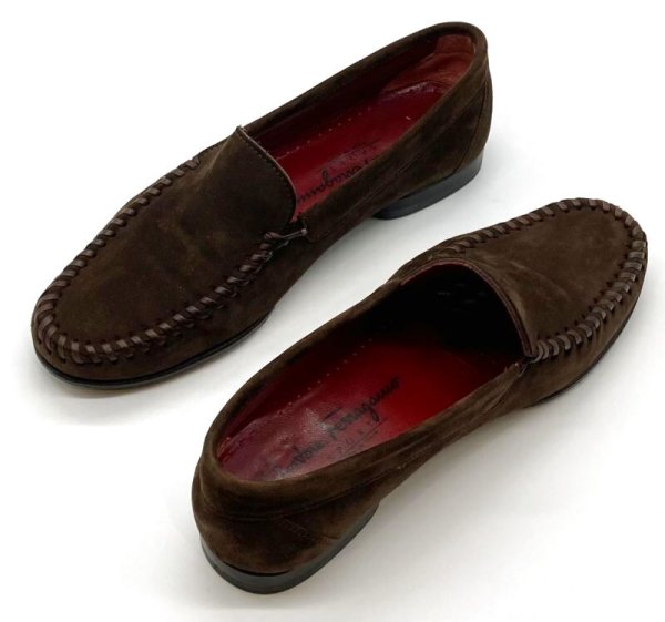 画像18: OLD FERRAGAMO(オールドフェラガモ) ダークブラウンスエードスリッポンローファー 5 1/2D (18)