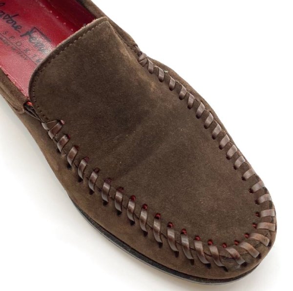 画像6: OLD FERRAGAMO(オールドフェラガモ) ダークブラウンスエードスリッポンローファー 5 1/2D (6)