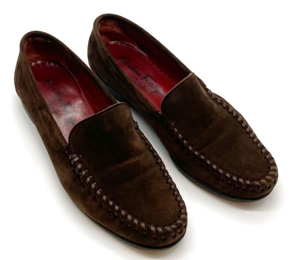 画像12: OLD FERRAGAMO(オールドフェラガモ) ダークブラウンスエードスリッポンローファー 5 1/2D (12)