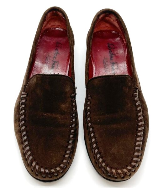 画像9: OLD FERRAGAMO(オールドフェラガモ) ダークブラウンスエードスリッポンローファー 5 1/2D (9)
