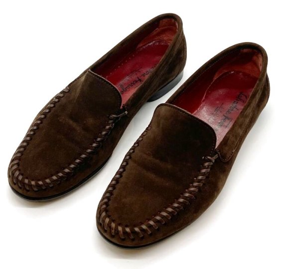 画像11: OLD FERRAGAMO(オールドフェラガモ) ダークブラウンスエードスリッポンローファー 5 1/2D (11)