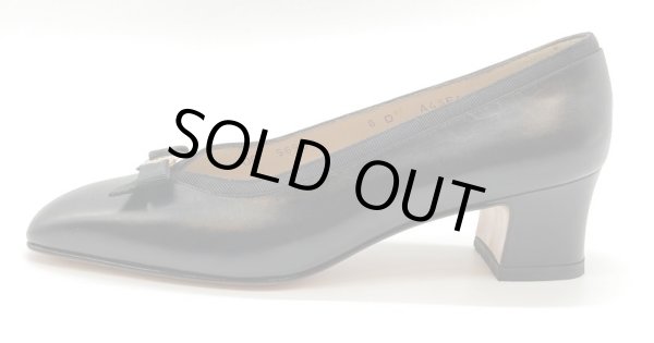 画像3: OLD FERRAGAMO(オールドフェラガモ) ブラックレザーミニヴァラ金具×リボンパンプス 6D (3)