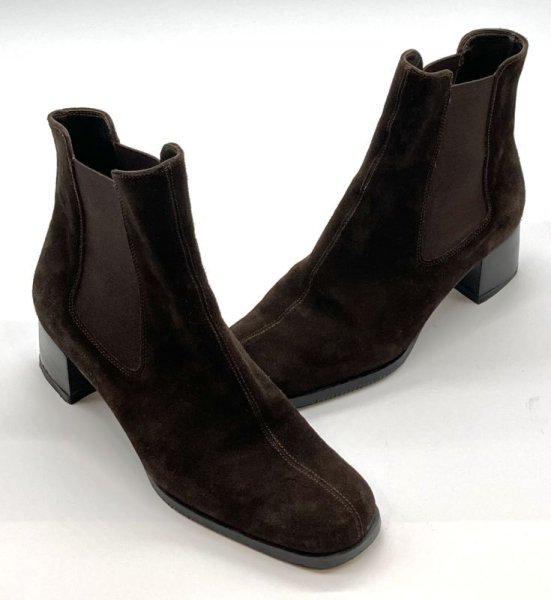 画像16: OLD FERRAGAMO(オールドフェラガモ)  ダークブラウンスエードサイドゴアショートブーツ 6 1/2D (16)