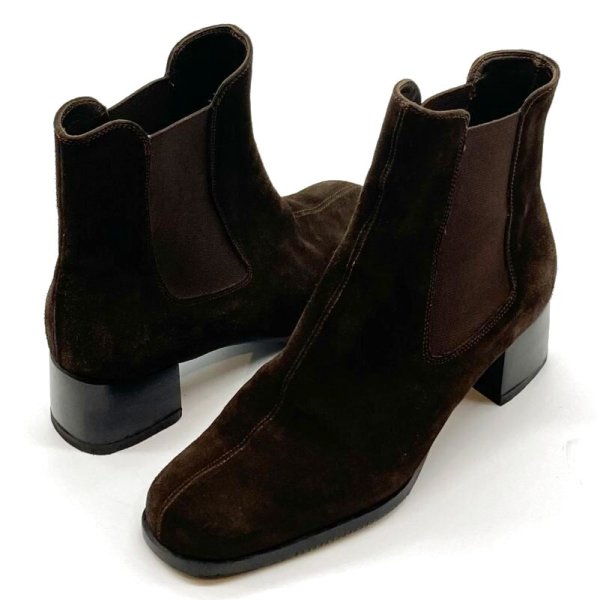 画像17: OLD FERRAGAMO(オールドフェラガモ)  ダークブラウンスエードサイドゴアショートブーツ 6 1/2D (17)