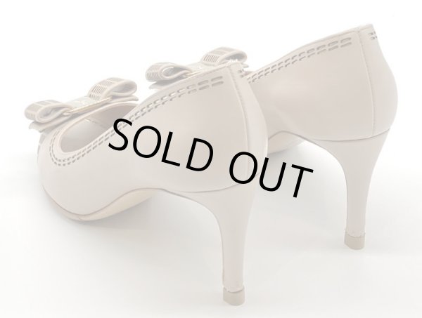 画像13: OLD FERRAGAMO(オールドフェラガモ/ヴィンテージ) ピンクベージュ×ゴールドカッティングレザーヴァラリボンオープントゥパンプス 5C (13)