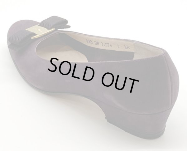 画像5: OLD FERRAGAMO(オールドフェラガモ) ダークパープルスエードヴァラリボンパンプス 7AA (5)