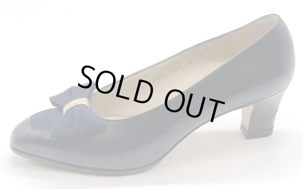 画像3: OLD FERRAGAMO(オールドフェラガモ/ヴィンテージ) ネイビーレザー×リボン付きパンプス  7B (3)