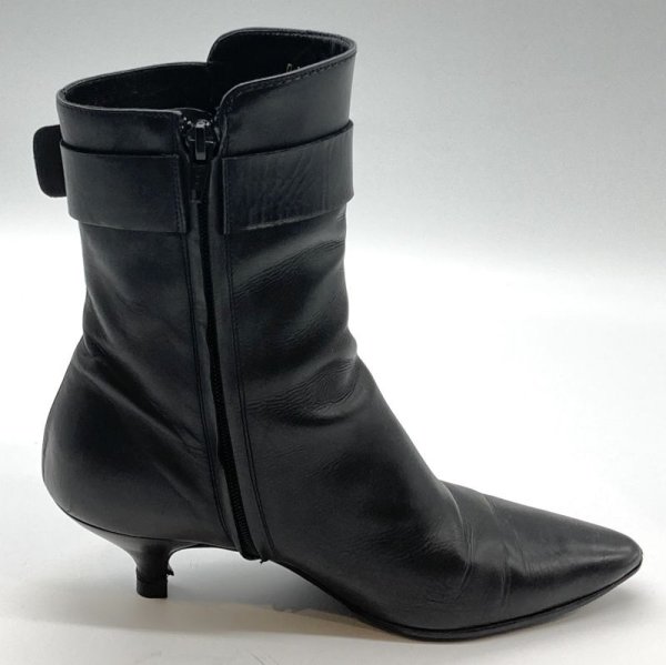 画像4: OLD FERRAGAMO(オールドフェラガモ)  ブラックレザーベルト付きショートブーツ 6D (4)