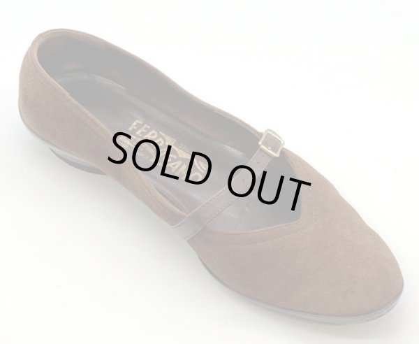 画像2: OLD FERRAGAMO(オールドフェラガモ/ヴィンテージ)ブラウンスエードストラップフラットシューズAUDREY  5 1/2C (2)