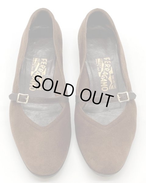 画像9: OLD FERRAGAMO(オールドフェラガモ/ヴィンテージ)ブラウンスエードストラップフラットシューズAUDREY  5 1/2C (9)