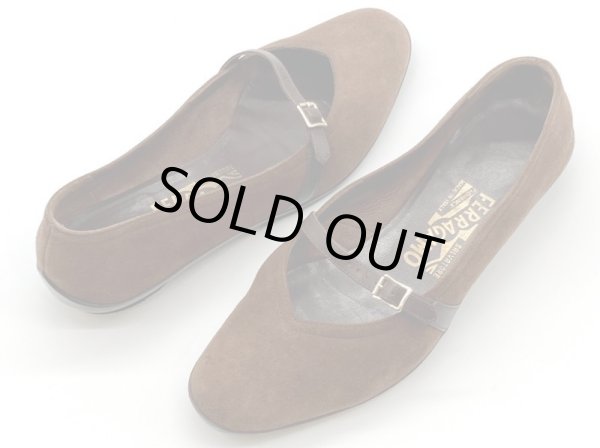 画像17: OLD FERRAGAMO(オールドフェラガモ/ヴィンテージ)ブラウンスエードストラップフラットシューズAUDREY  5 1/2C (17)