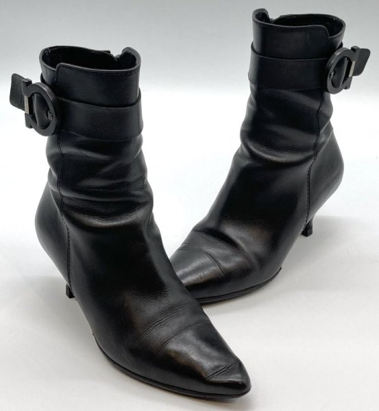 画像16: OLD FERRAGAMO(オールドフェラガモ)  ブラックレザーベルト付きショートブーツ 6D (16)