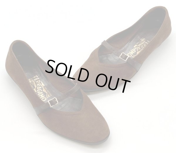 画像16: OLD FERRAGAMO(オールドフェラガモ/ヴィンテージ)ブラウンスエードストラップフラットシューズAUDREY  5 1/2C (16)