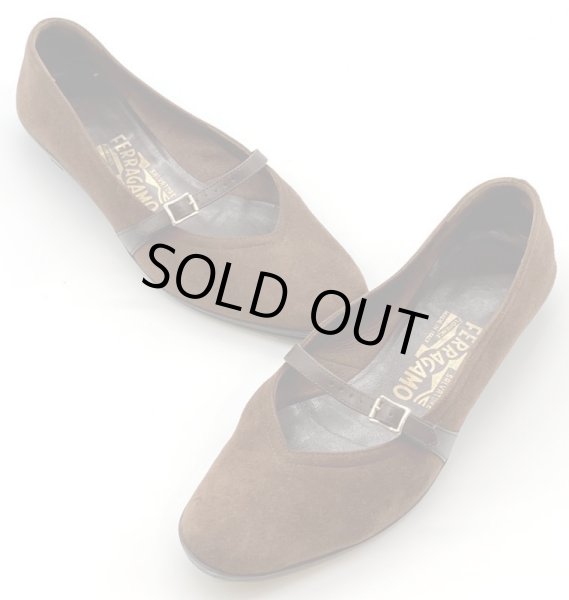 画像15: OLD FERRAGAMO(オールドフェラガモ/ヴィンテージ)ブラウンスエードストラップフラットシューズAUDREY  5 1/2C (15)