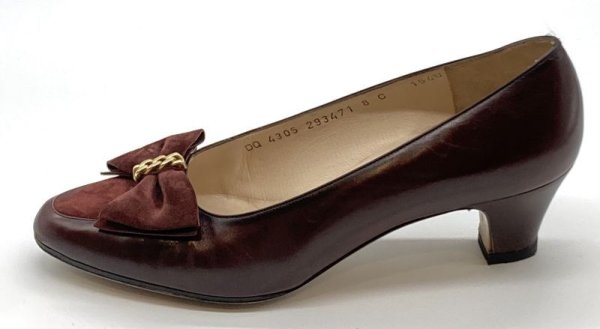 画像3: OLD FERRAGAMO(オールドフェラガモ) ボルドーブラウンリボン付きパンプス 8C (3)