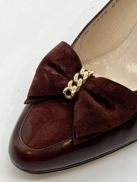 画像7: OLD FERRAGAMO(オールドフェラガモ) ボルドーブラウンリボン付きパンプス 8C (7)