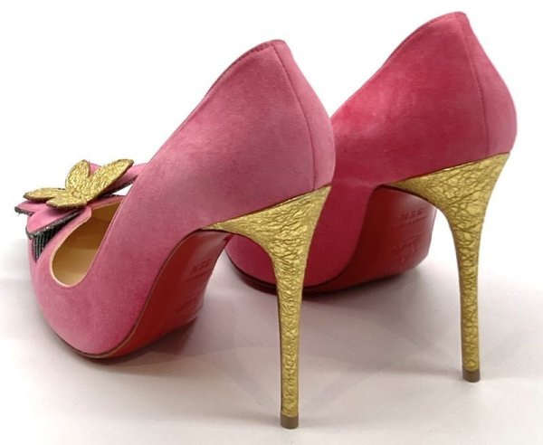 画像13: Christian Louboutin(クリスチャンルブタン) ピンクスエード×バタフライモチーフ付きパンプス 35 1/2  (13)