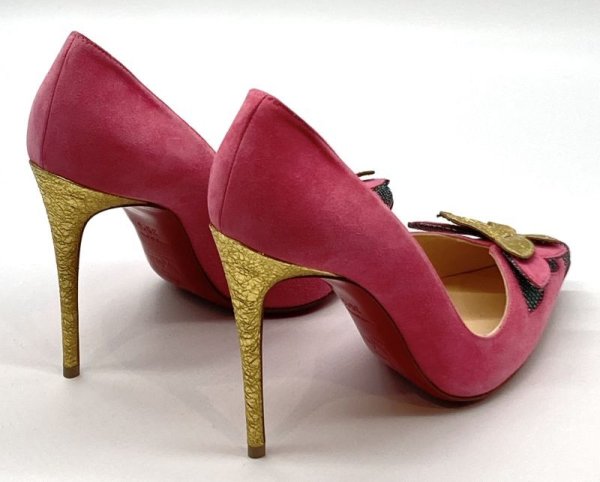 画像14: Christian Louboutin(クリスチャンルブタン) ピンクスエード×バタフライモチーフ付きパンプス 35 1/2  (14)