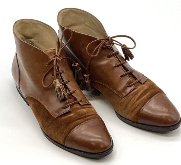 画像12: OLD FERRAGAMO(オールドフェラガモ) ライトブラウンレースアップショートブーツ 6 (12)