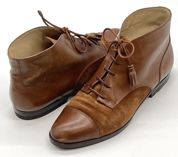 画像17: OLD FERRAGAMO(オールドフェラガモ) ライトブラウンレースアップショートブーツ 6 (17)