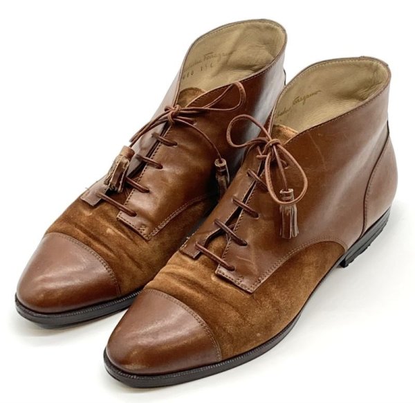 画像11: OLD FERRAGAMO(オールドフェラガモ) ライトブラウンレースアップショートブーツ 6 (11)