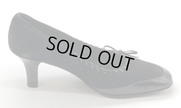 画像4: OLD FERRAGAMO(オールドフェラガモ) ブラックスエード×レザーリボンパンプス 4 1/2D (4)