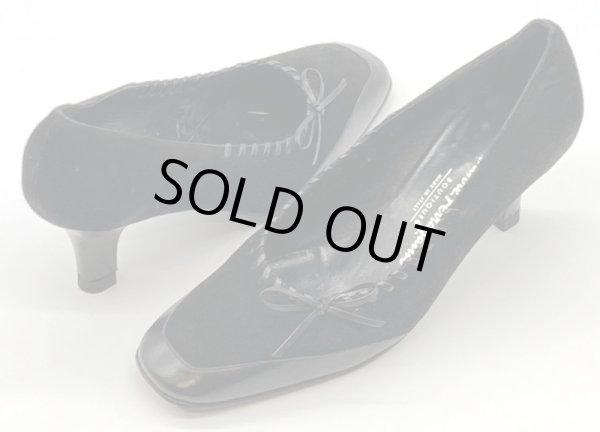 画像17: OLD FERRAGAMO(オールドフェラガモ) ブラックスエード×レザーリボンパンプス 4 1/2D (17)